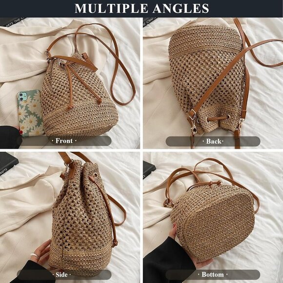 Straw Woven Crossbody Bag Small Vacation Handbag Girl's Beach Purse - Picture 6 of 7